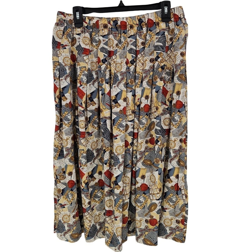 VTG Susan Bristol‎ Pinup Skirt Women 14 Novelty Travel Print Pleated 80s